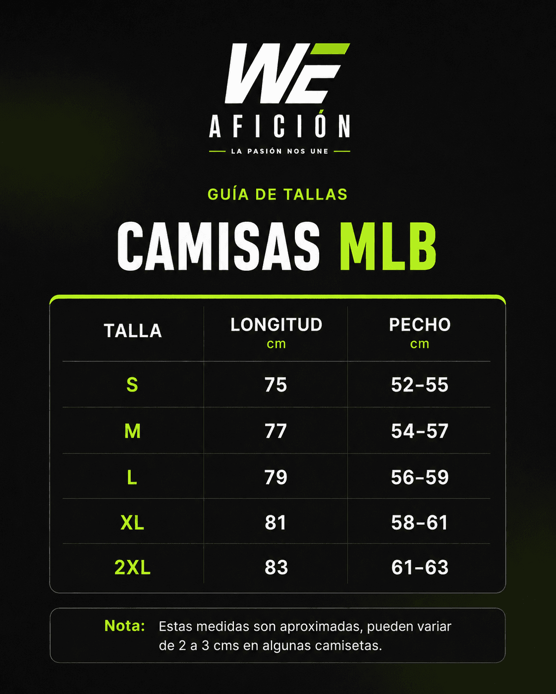 Guía de tallas MLB