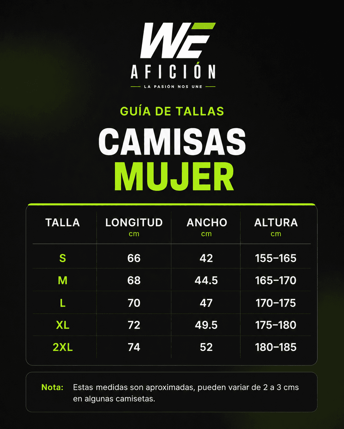 Guía de tallas Mujer