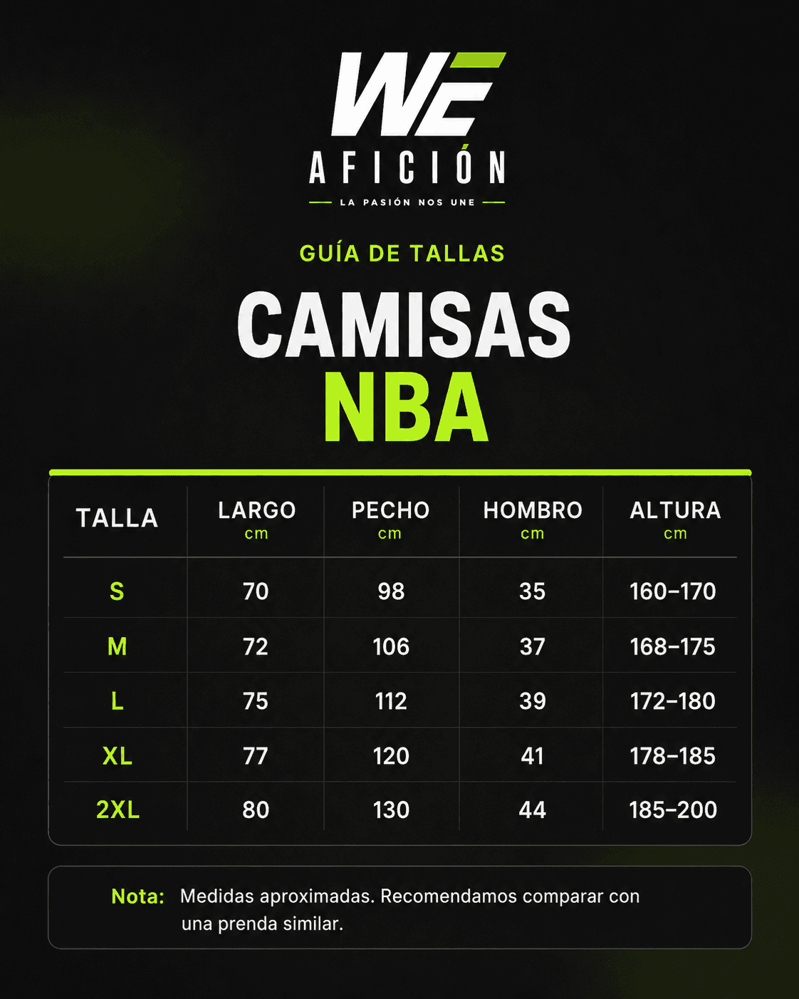 Guía de tallas NBA