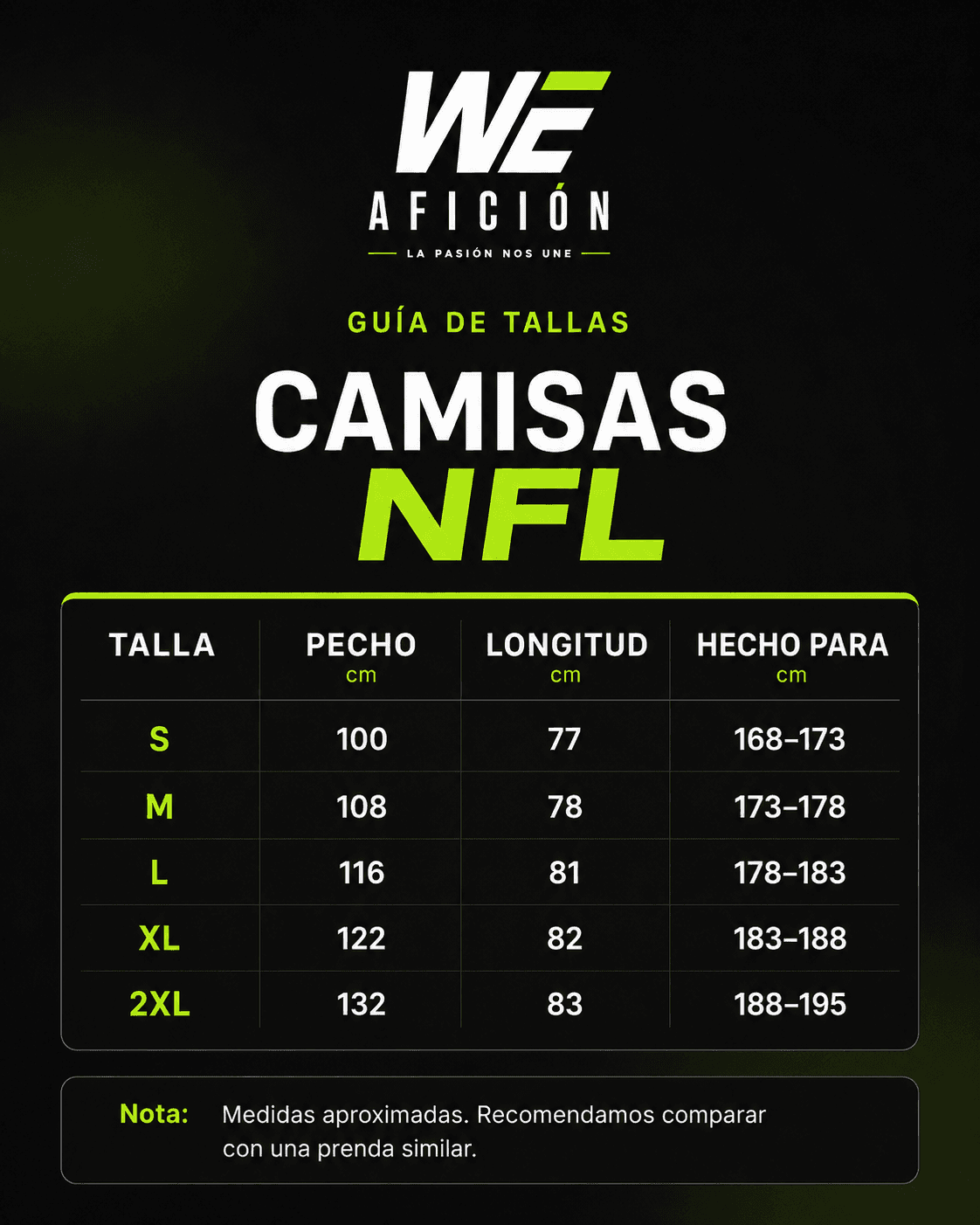 Guía de tallas NFL