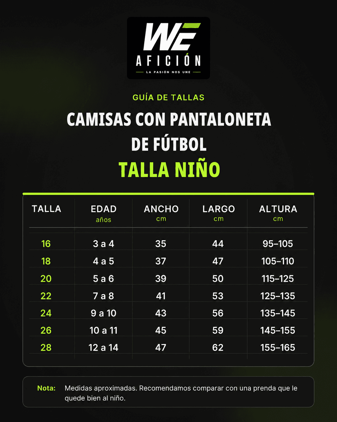 Guía de tallas Niño