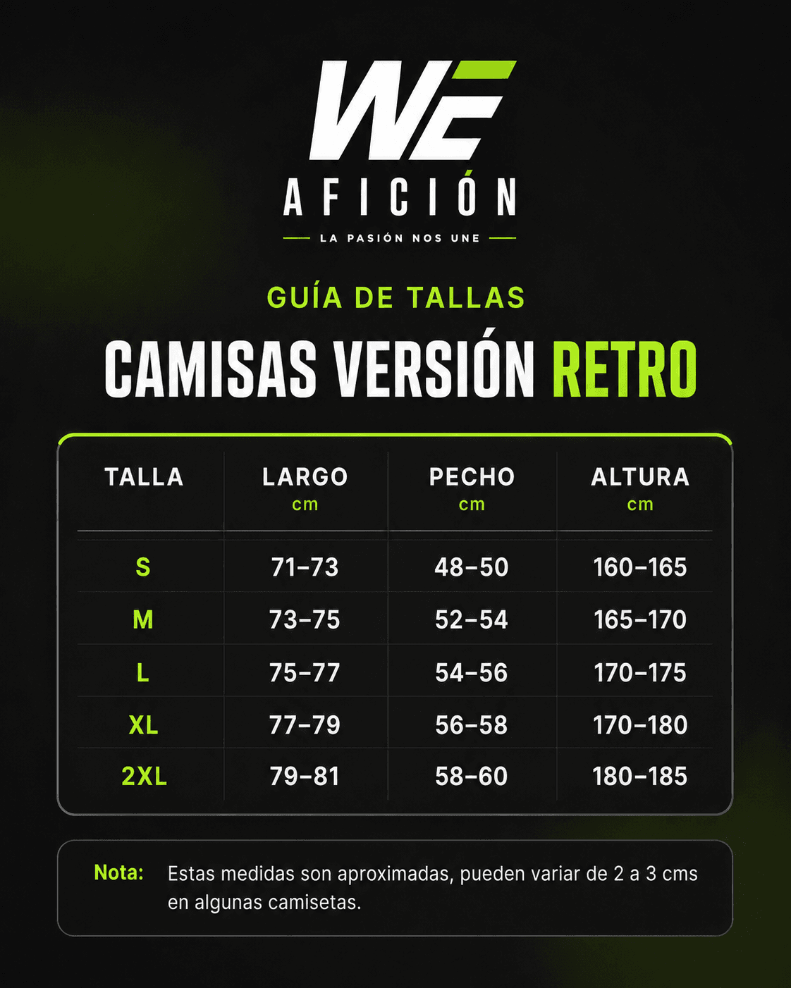 Guía de tallas Retro